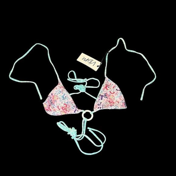 VDM Revolve NWT Reversible Ziggy Bikini Top Size XL Dragons Pastel Beach Preppy - Picture 2 of 9